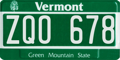 VT license plate ZQO678