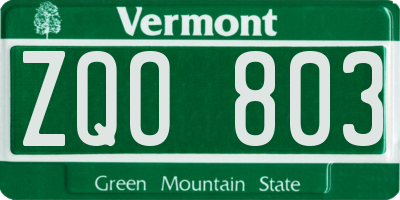 VT license plate ZQO803