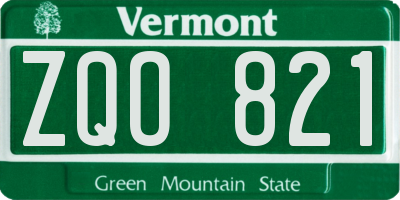 VT license plate ZQO821