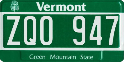 VT license plate ZQO947