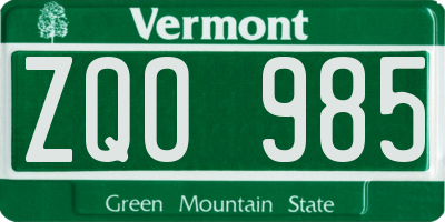 VT license plate ZQO985