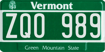 VT license plate ZQO989