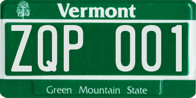 VT license plate ZQP001