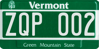 VT license plate ZQP002