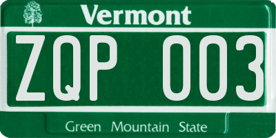 VT license plate ZQP003