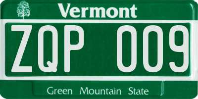 VT license plate ZQP009