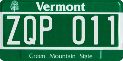 VT license plate ZQP011