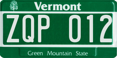 VT license plate ZQP012