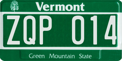 VT license plate ZQP014