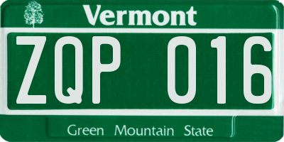 VT license plate ZQP016