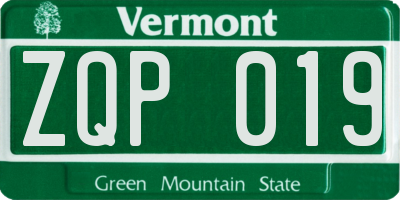 VT license plate ZQP019