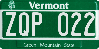 VT license plate ZQP022