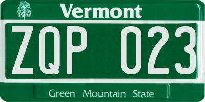 VT license plate ZQP023