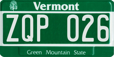 VT license plate ZQP026