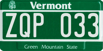 VT license plate ZQP033