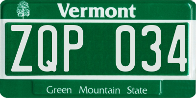 VT license plate ZQP034