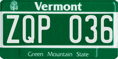 VT license plate ZQP036