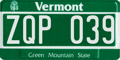 VT license plate ZQP039