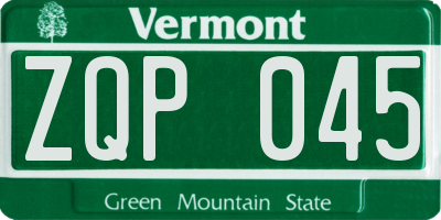 VT license plate ZQP045