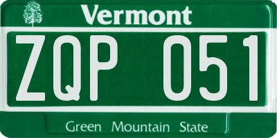 VT license plate ZQP051