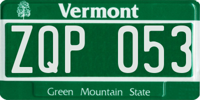 VT license plate ZQP053
