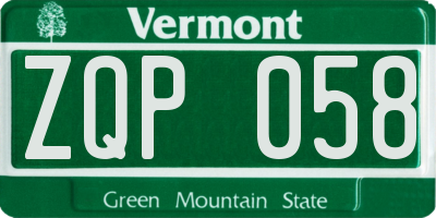 VT license plate ZQP058