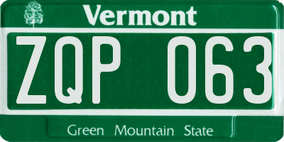 VT license plate ZQP063