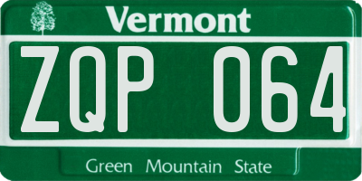 VT license plate ZQP064