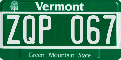 VT license plate ZQP067