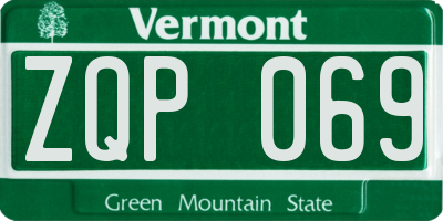 VT license plate ZQP069
