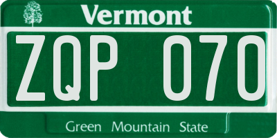 VT license plate ZQP070