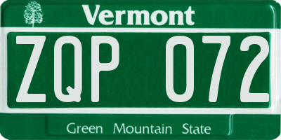 VT license plate ZQP072