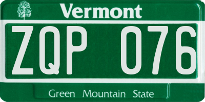VT license plate ZQP076