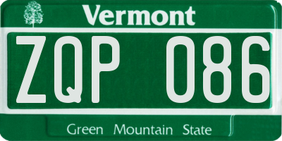 VT license plate ZQP086