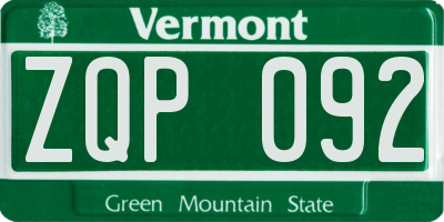 VT license plate ZQP092