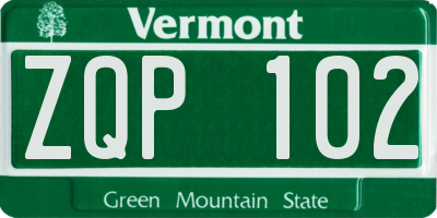VT license plate ZQP102