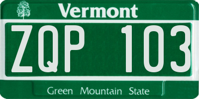 VT license plate ZQP103