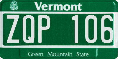 VT license plate ZQP106