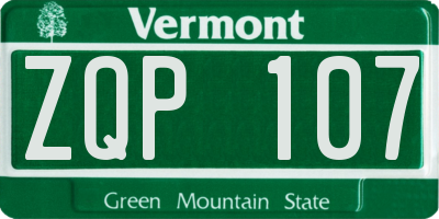 VT license plate ZQP107