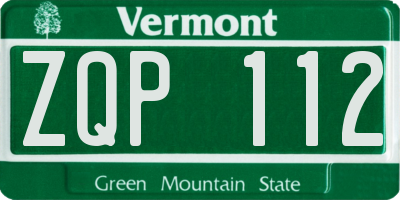 VT license plate ZQP112