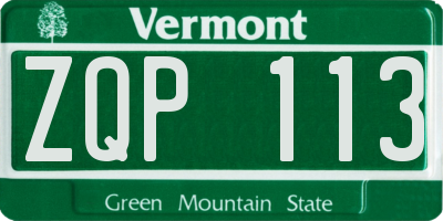 VT license plate ZQP113