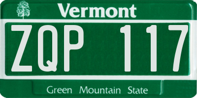 VT license plate ZQP117