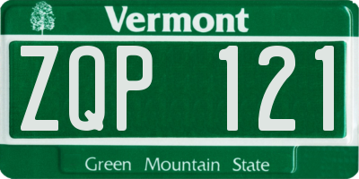 VT license plate ZQP121