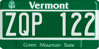 VT license plate ZQP122