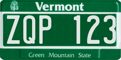 VT license plate ZQP123