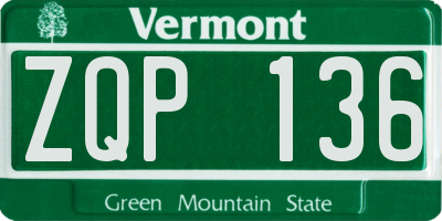 VT license plate ZQP136