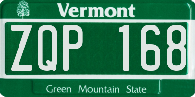 VT license plate ZQP168