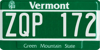 VT license plate ZQP172