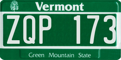 VT license plate ZQP173