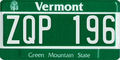 VT license plate ZQP196